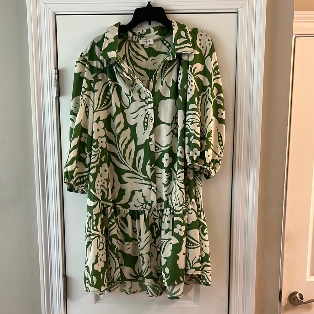 Umgee Green and Cream Floral Dress